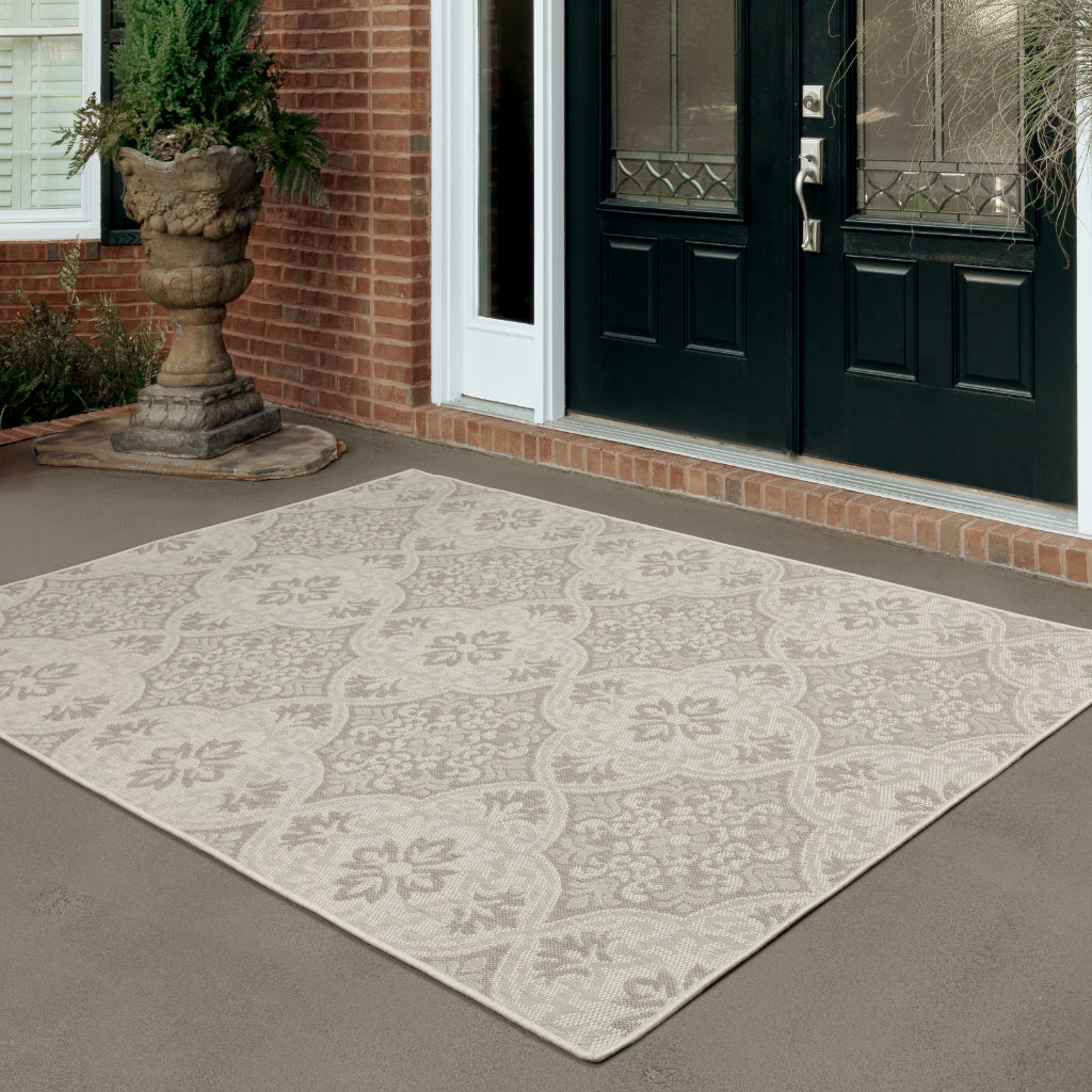 Oriental Weavers Portofino 2805W Ivory/Grey Rectangle Indoor / Outdoor Area Rug - Stain Resistant Machine Made Patio Rug-