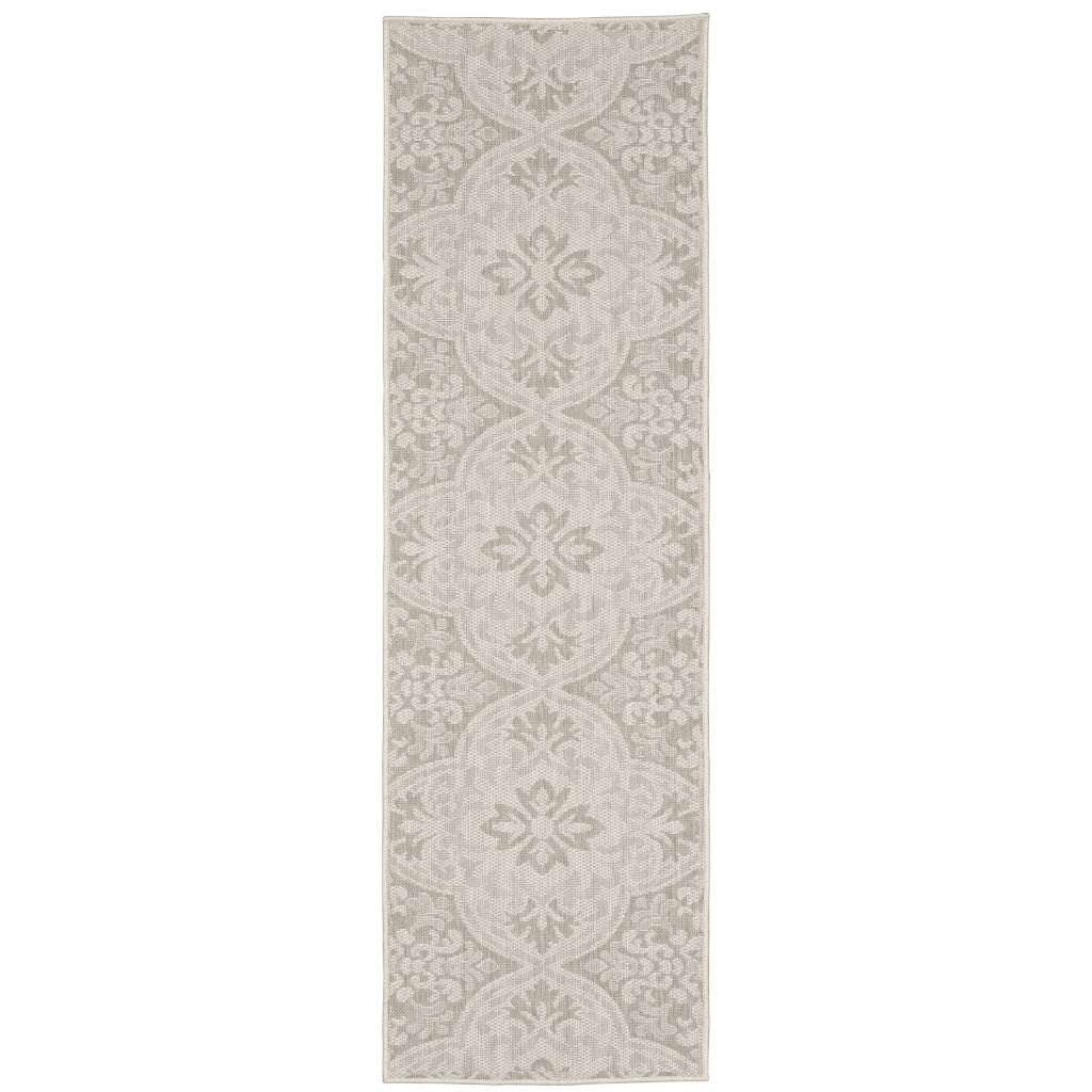 Oriental Weavers Portofino 2805W Ivory/Grey Rectangle Indoor / Outdoor Runner - Stain Resistant Machine Made Entryway &amp; Hallway Runner