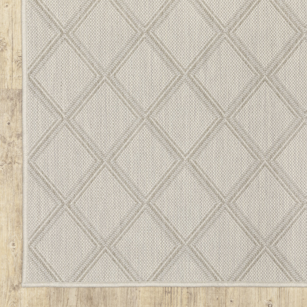 Oriental Weavers Portofino 5098W Ivory/Grey Rectangle Indoor / Outdoor Runner - Stain Resistant Machine Made Entryway &amp; Hallway Runner
