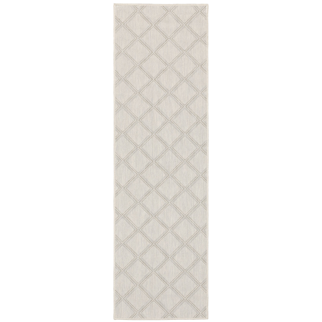 Oriental Weavers Portofino 5098W Ivory/Grey Rectangle Indoor / Outdoor Runner - Stain Resistant Machine Made Entryway &amp; Hallway Runner