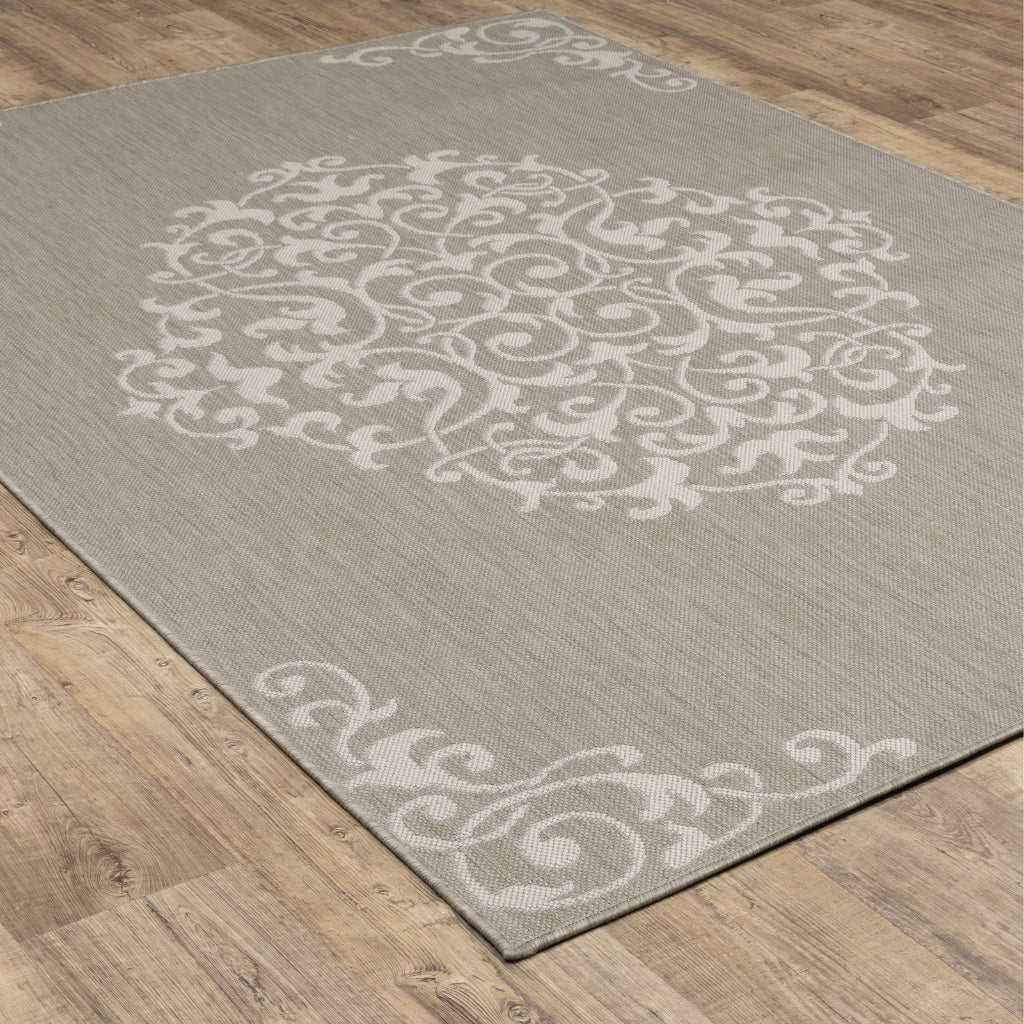 Oriental Weavers Portofino 6649W Taupe/Ivory Rectangle Indoor / Outdoor Area Rug - Stain Resistant Machine Made Patio Rug