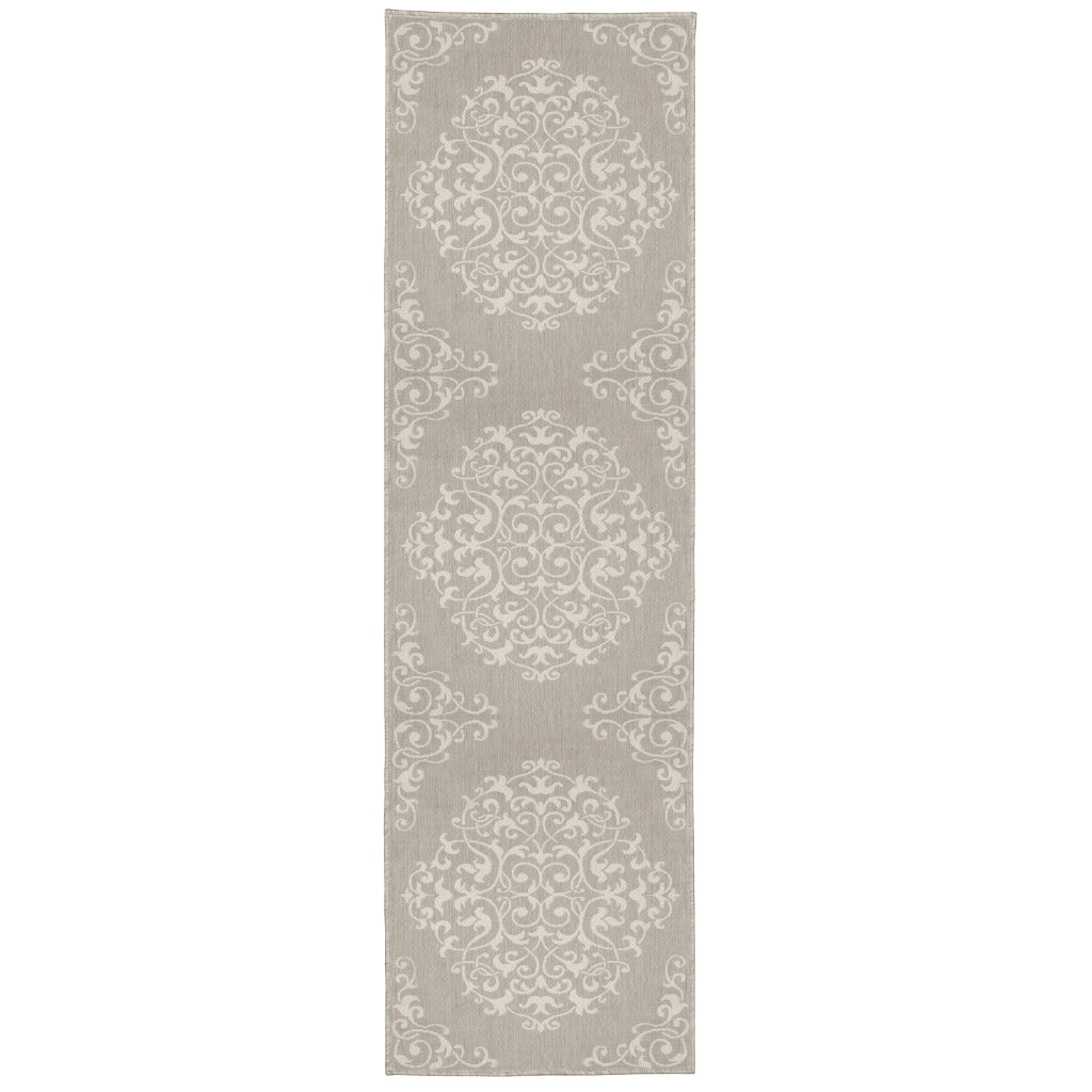 Oriental Weavers Portofino 6649W Taupe/Ivory Rectangle Indoor / Outdoor Runner - Stain Resistant Machine Made Entryway &amp; Hallway Runner