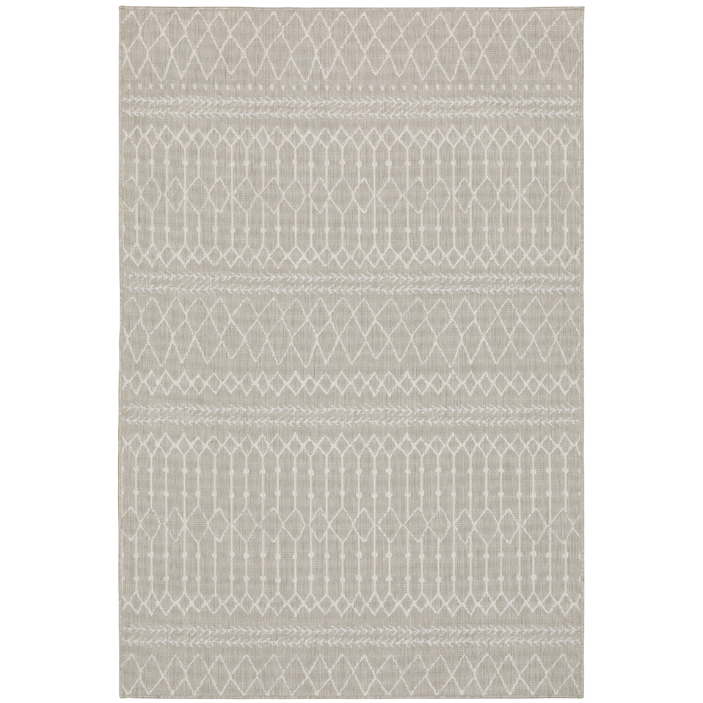 Oriental Weavers Portofino 670H4 Grey/Ivory Rectangle Indoor / Outdoor Area Rug - Stain Resistant Machine Made Patio Rug-
