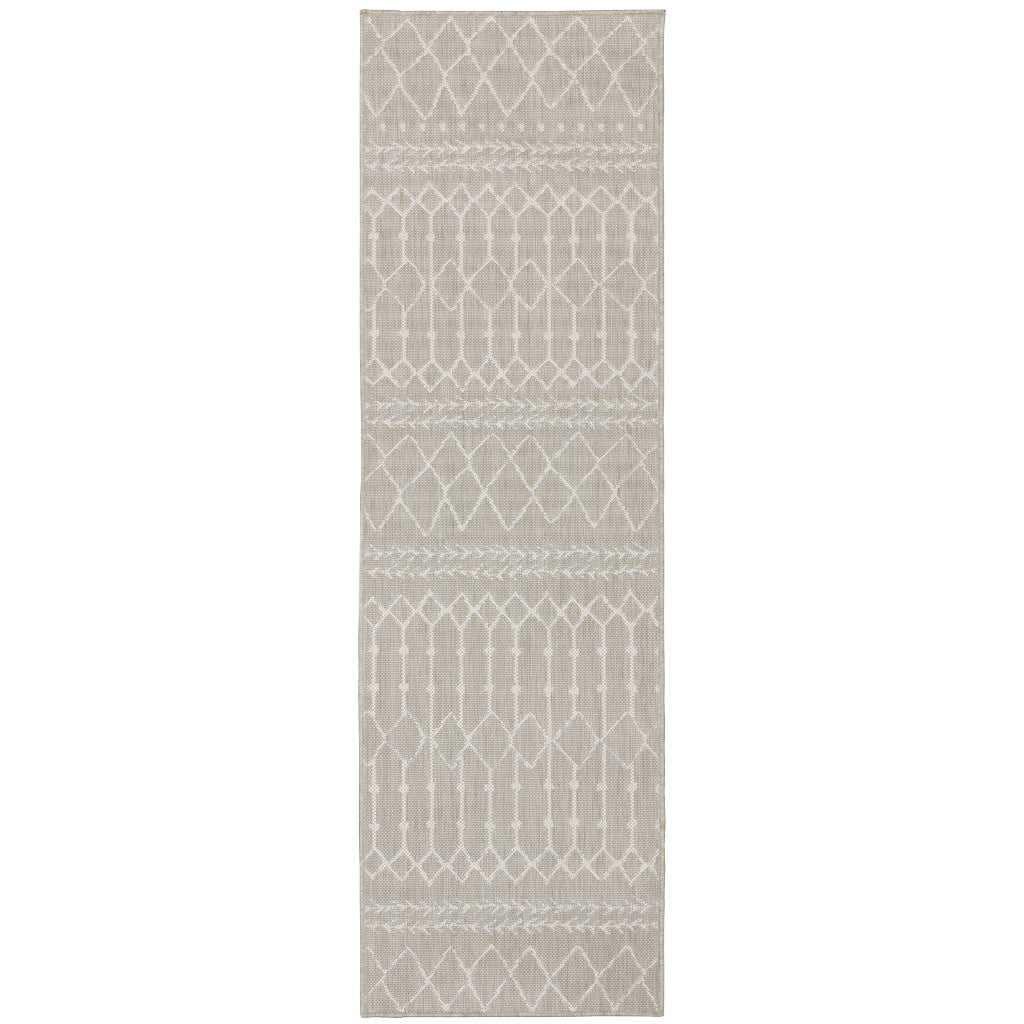 Oriental Weavers Portofino 670H4 Grey/Ivory Rectangle Indoor / Outdoor Runner - Stain Resistant Machine Made Entryway &amp; Hallway Runner