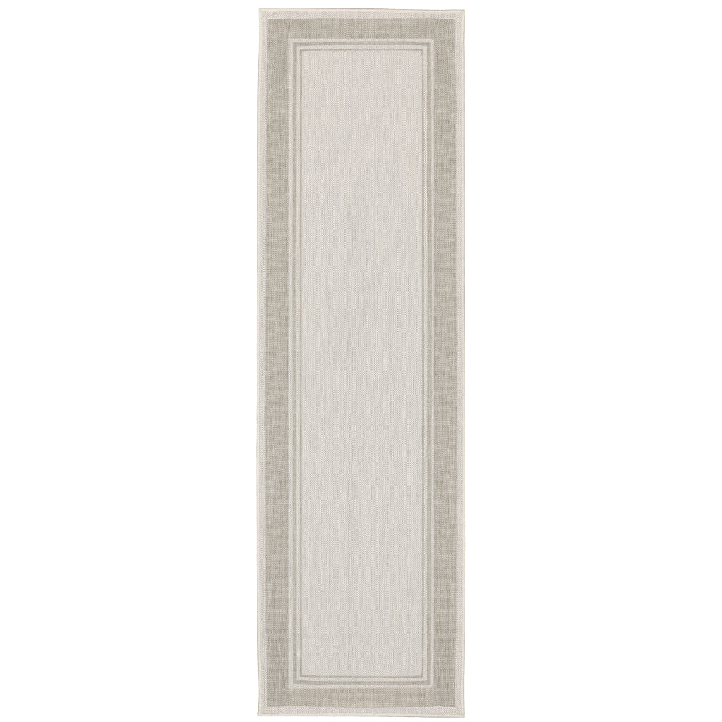 Oriental Weavers Portofino 6765W Ivory/Grey Rectangle Indoor / Outdoor Runner - Stain Resistant Machine Made Entryway &amp; Hallway Runner