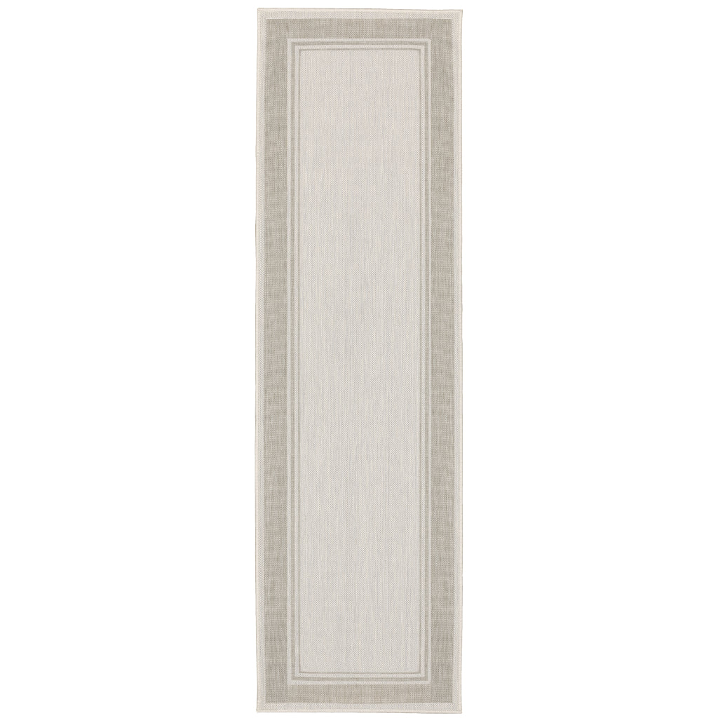 Oriental Weavers Portofino 6765W Ivory/Grey Rectangle Indoor / Outdoor Runner - Stain Resistant Machine Made Entryway & Hallway Runner-