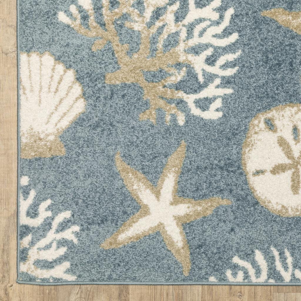 Oriental Weavers Quinn QUI01 Blue Rectangle Indoor Runner Coastal Pattern-