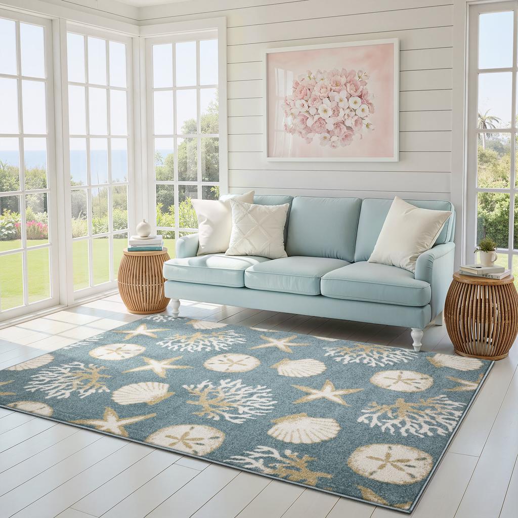Oriental Weavers Quinn QUI01 Blue Rectangle Indoor Area Rug Coastal Pattern-