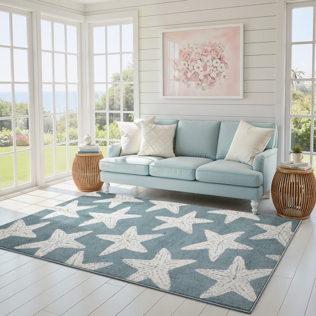 Oriental Weavers Quinn QUI02 Blue Rectangle Indoor Area Rug Coastal Pattern-
