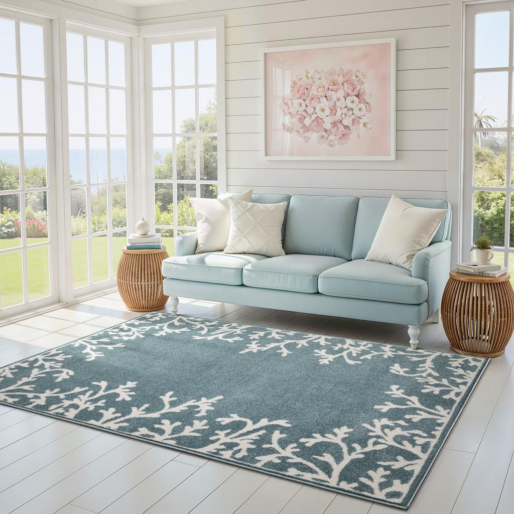 Oriental Weavers Quinn QUI07 Blue Rectangle Indoor Area Rug Botanical Pattern-