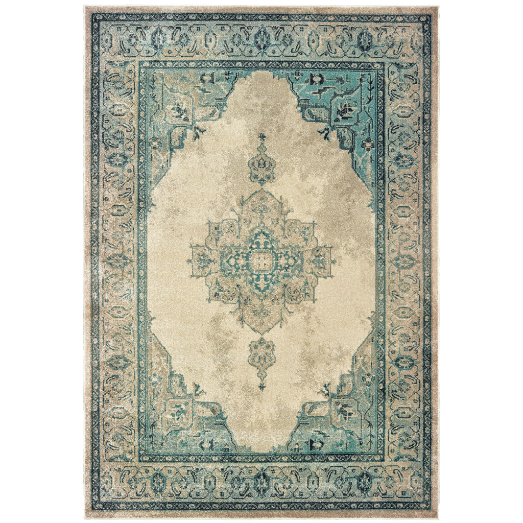 Oriental Weavers Raleigh 2337W Two-Color Rectangle Indoor Area Rug - Soft & Stain Resistant Low Pile Rug with Medallion Design-