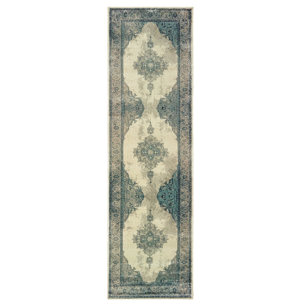 Oriental Weavers Raleigh 2337W Two-Color Rectangle Indoor Runner - Soft &amp; Stain Resistant Low Pile Rug with Medallion Design