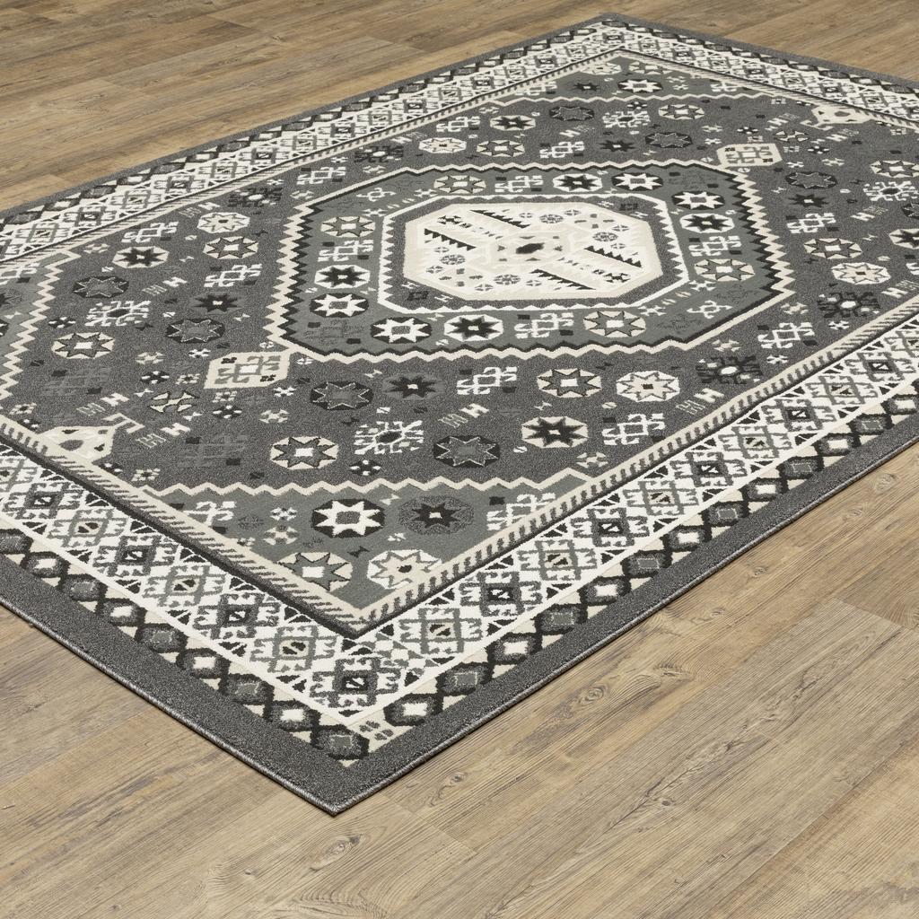 Oriental Weavers Raylan RAY02 Grey Rectangle Indoor Area Rug Medallion Pattern-