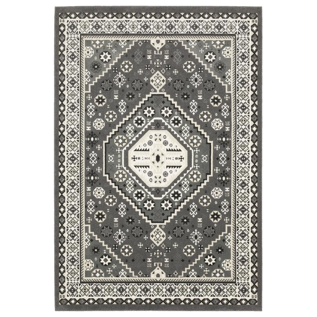 Oriental Weavers Raylan RAY02 Grey Rectangle Indoor Area Rug Medallion Pattern-