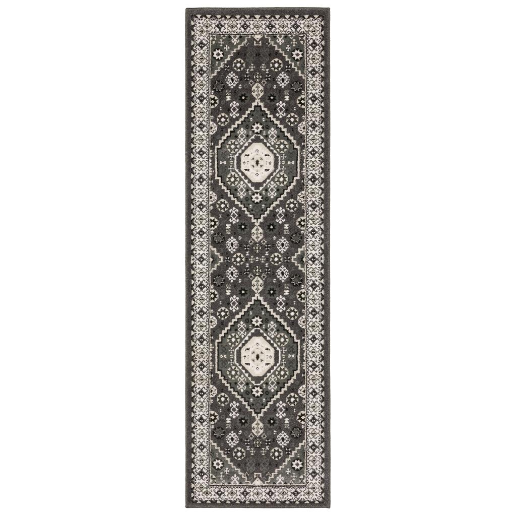 Oriental Weavers Raylan RAY02 Grey Rectangle Indoor Runner Medallion Pattern-