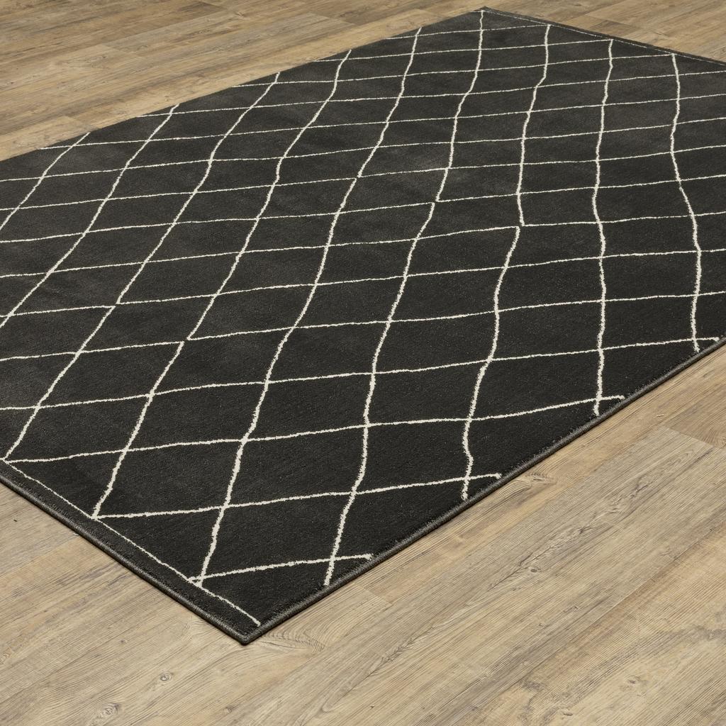 Oriental Weavers Raylan RAY12 Black Rectangle Indoor Area Rug Lattice Pattern-