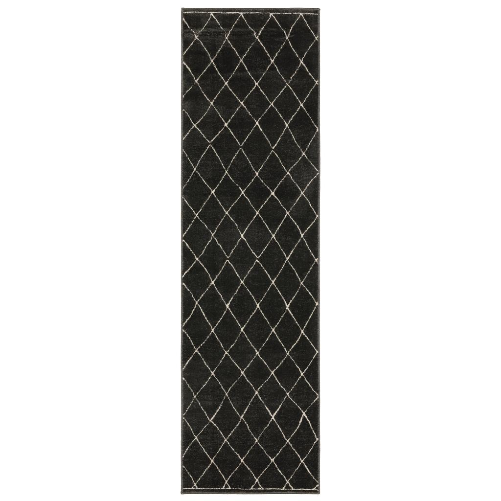 Oriental Weavers Raylan RAY12 Black Rectangle Indoor Runner Lattice Pattern-