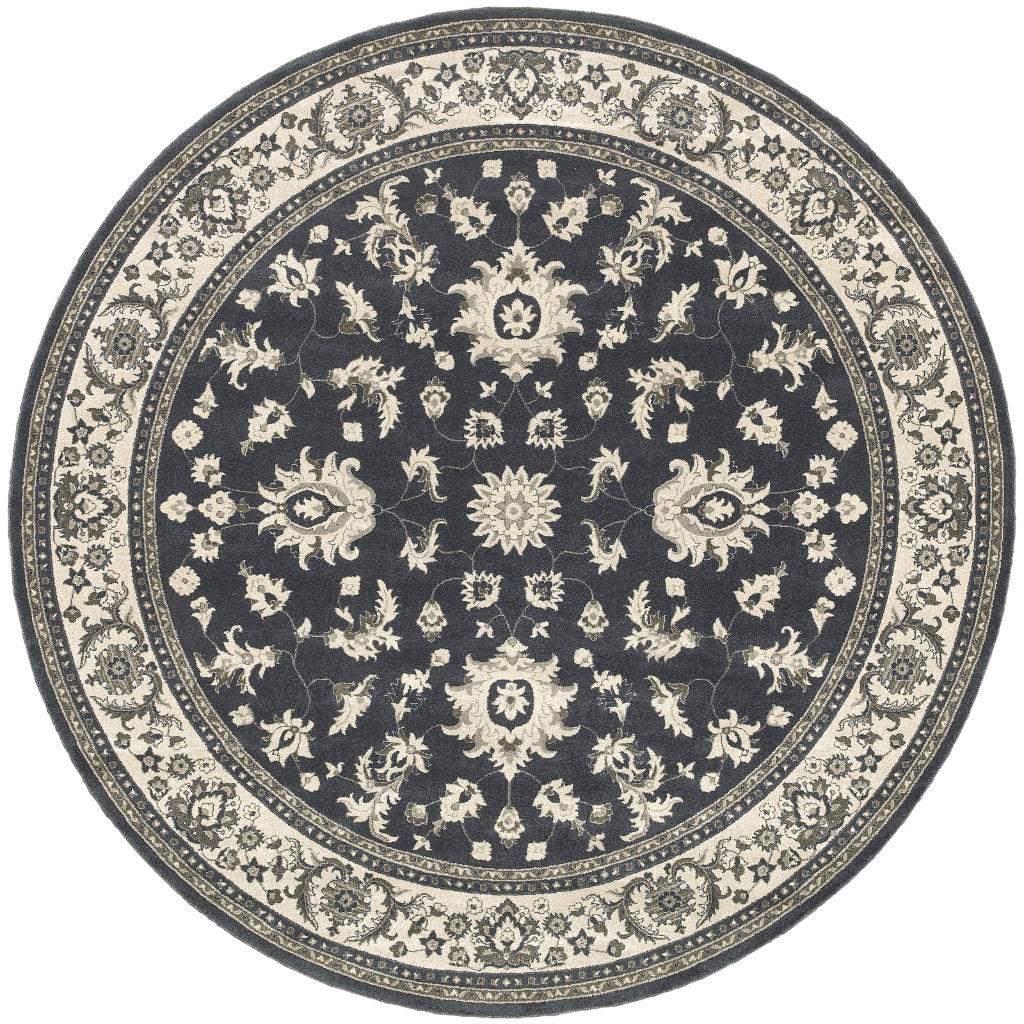 Oriental Weavers Richmond 117H3 Charcoal Round Indoor Area Rug - Durable &amp; Stain Resistant Low Pile Dining Room Rug with Oriental Design