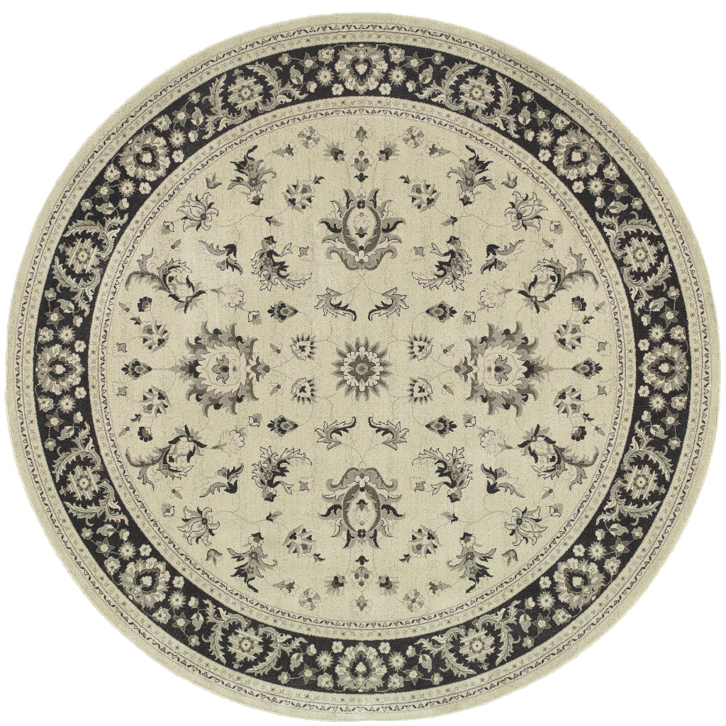 Oriental Weavers Richmond 117W3 Ivory Round Indoor Area Rug - Durable &amp; Stain Resistant Low Pile Dining Room Rug with Oriental Design