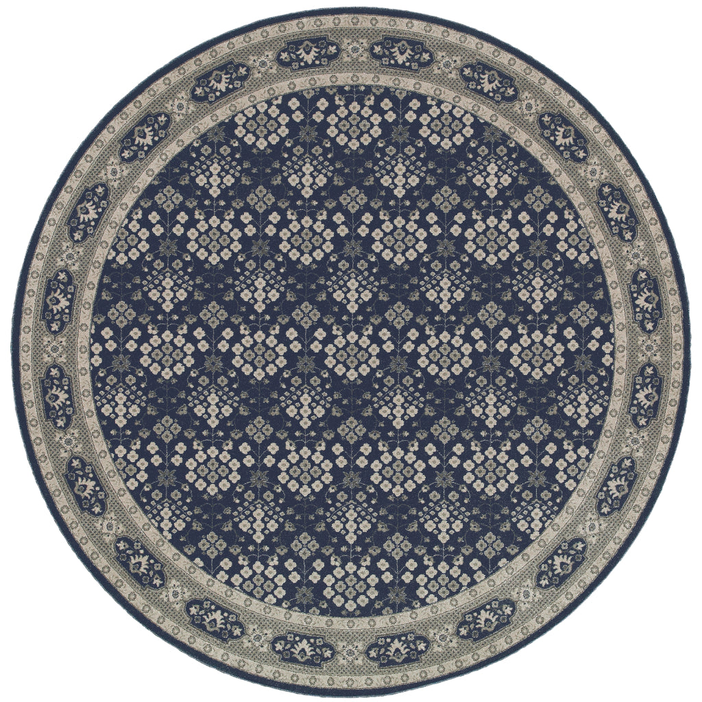 Oriental Weavers Richmond 119B3 Navy Round Indoor Area Rug - Durable &amp; Stain Resistant Low Pile Dining Room Rug with Oriental Design