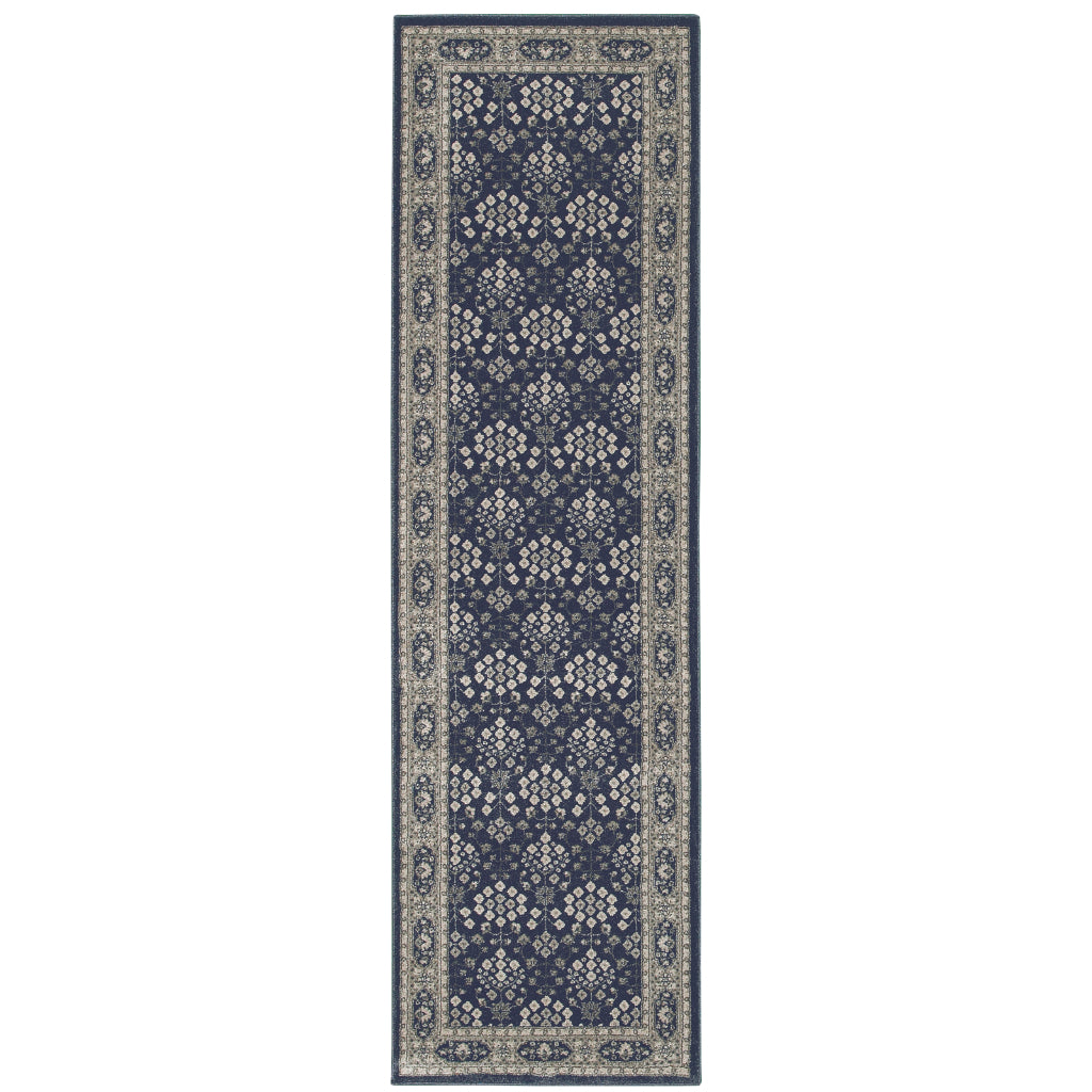 Oriental Weavers Richmond 119B3 Navy Rectangle Indoor Runner - Durable &amp; Stain Resistant Low Pile Rug with Oriental Design