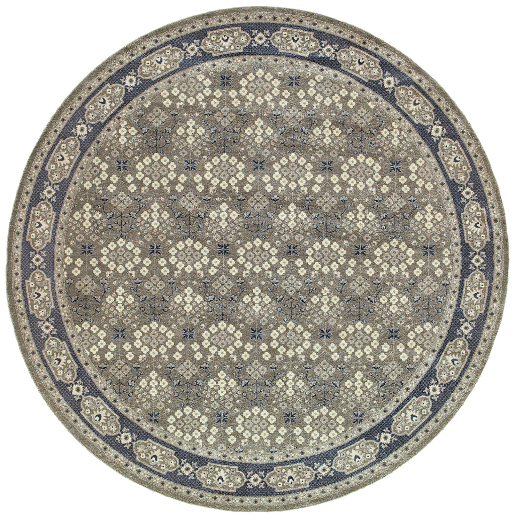 Oriental Weavers Richmond 119U3 Gray Round Indoor Area Rug - Durable &amp; Stain Resistant Low Pile Dining Room Rug with Oriental Design