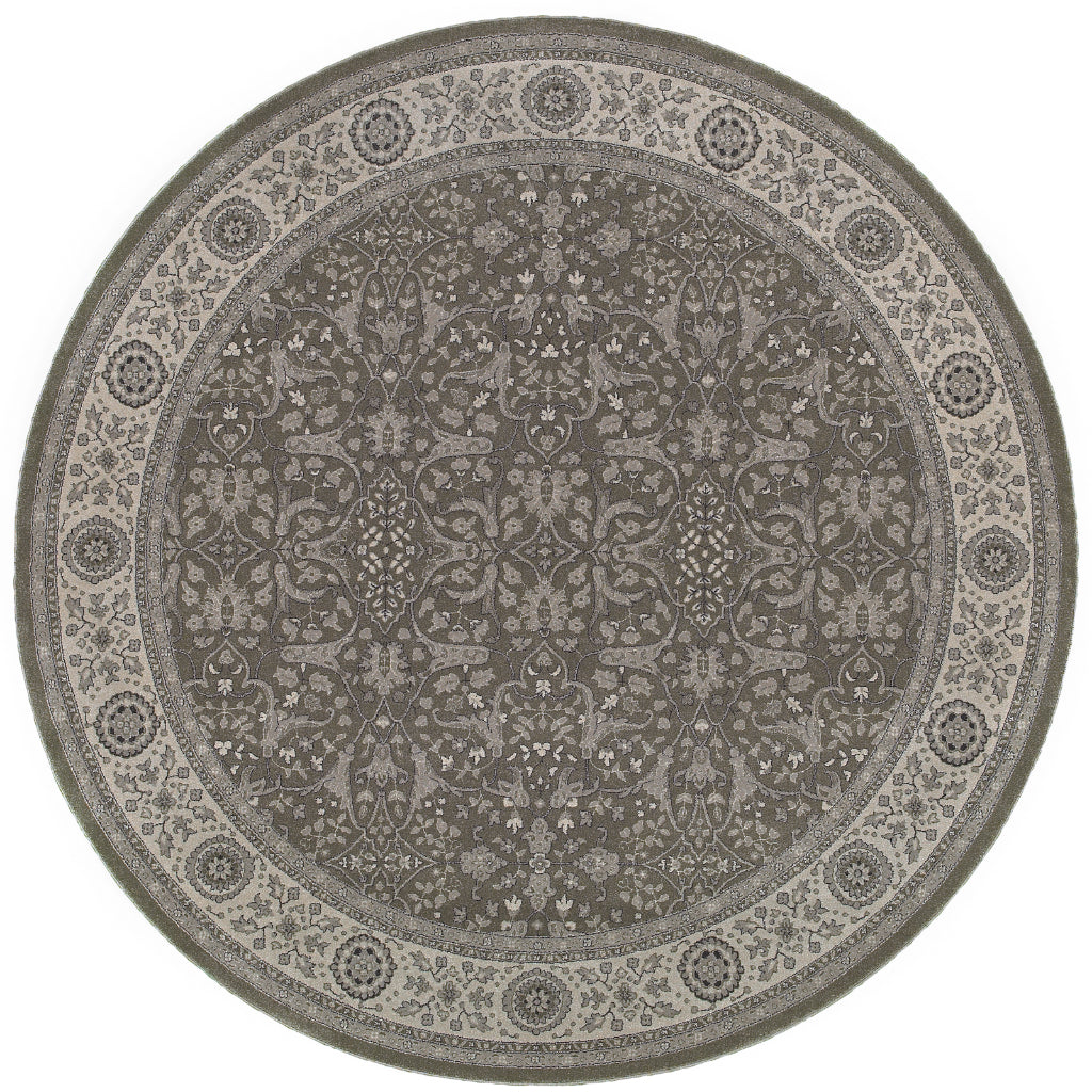 Oriental Weavers Richmond 001E3 Gray Round Indoor Area Rug - Durable &amp; Stain Resistant Low Pile Dining Room Rug with Oriental Design