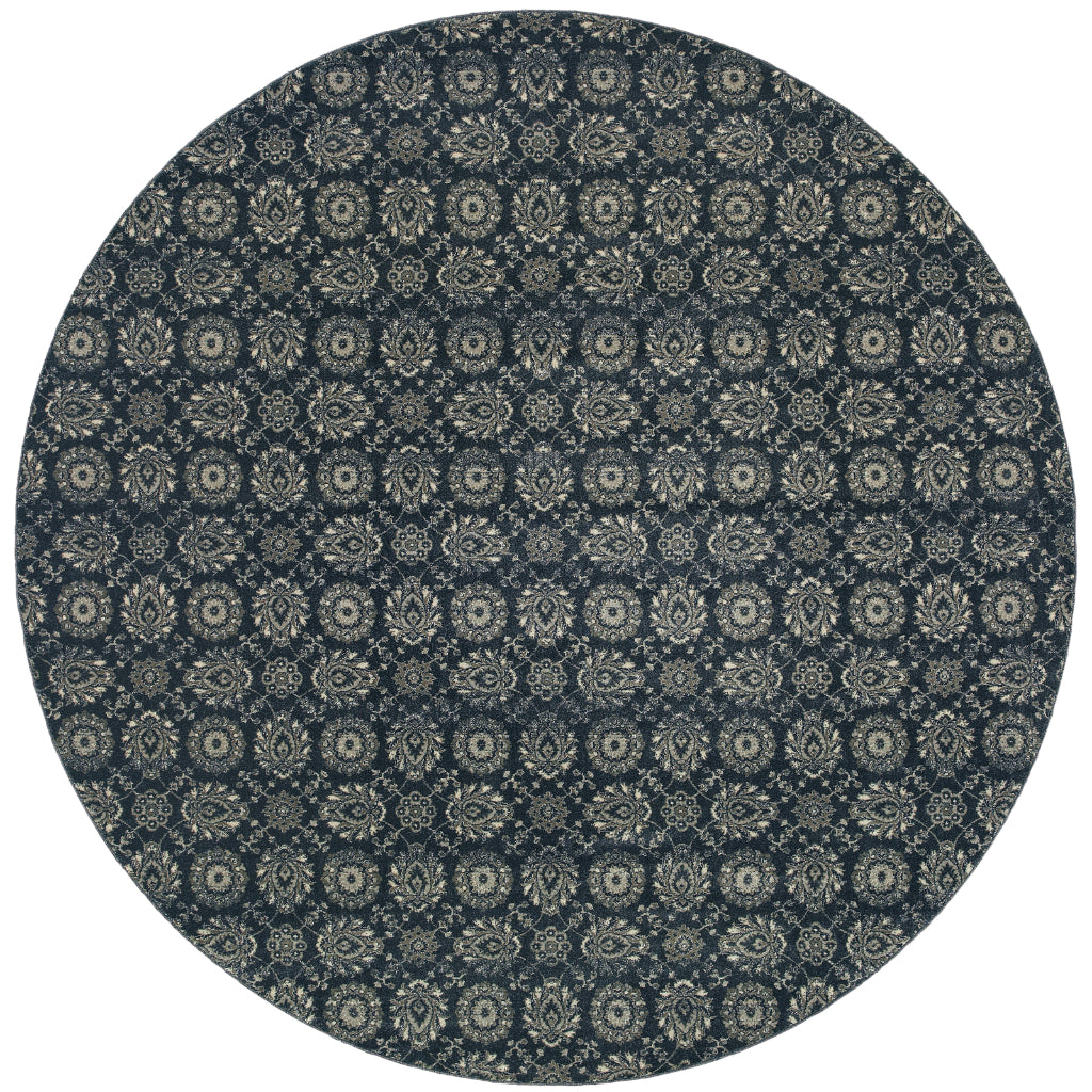 Oriental Weavers Richmond 214H3 Navy Round Indoor Area Rug - Durable &amp; Stain Resistant Low Pile Dining Room Rug with Floral Design