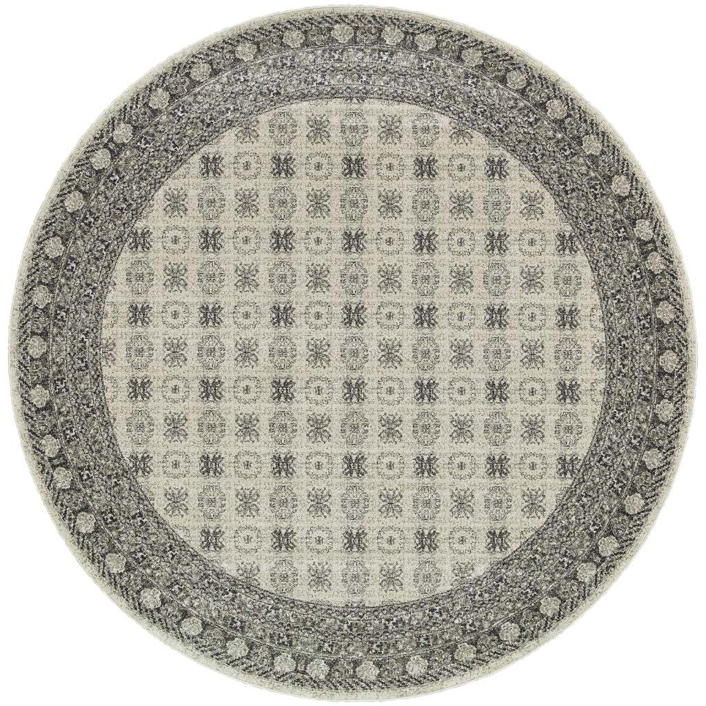 Oriental Weavers Richmond 4440S Gray Round Indoor Area Rug - Durable &amp; Stain Resistant Low Pile Dining Room Rug with Oriental Design