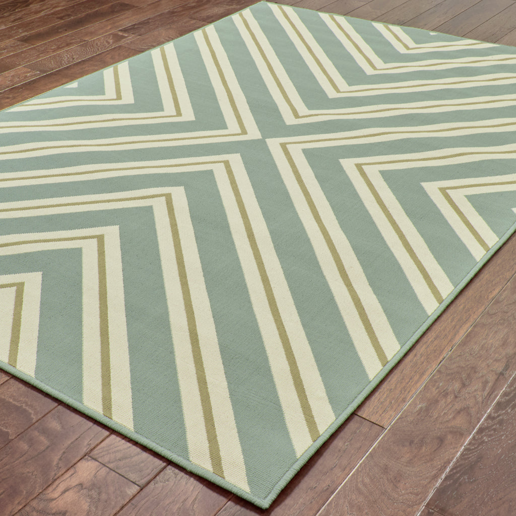 Oriental Weavers Riviera 4589A Blue/Ivory Rectangle Indoor / Outdoor Area Rug - Stain Resistant Machine Made Patio Rug with Geometric Pattern