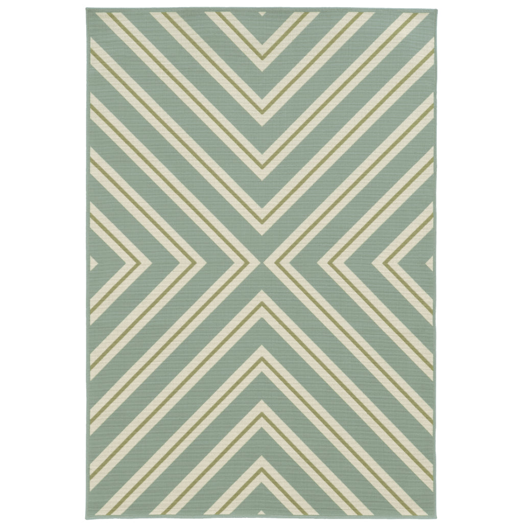 Oriental Weavers Riviera 4589A Blue/Ivory Rectangle Indoor / Outdoor Area Rug - Stain Resistant Machine Made Patio Rug with Geometric Pattern