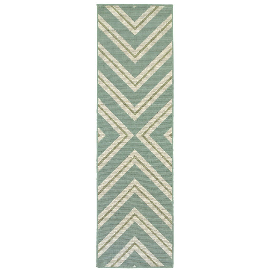 Oriental Weavers Riviera 4589A Blue/Ivory Rectangle Indoor / Outdoor Runner - Stain Resistant Machine Made Entryway &amp; Hallway Runner with Geometric Pattern