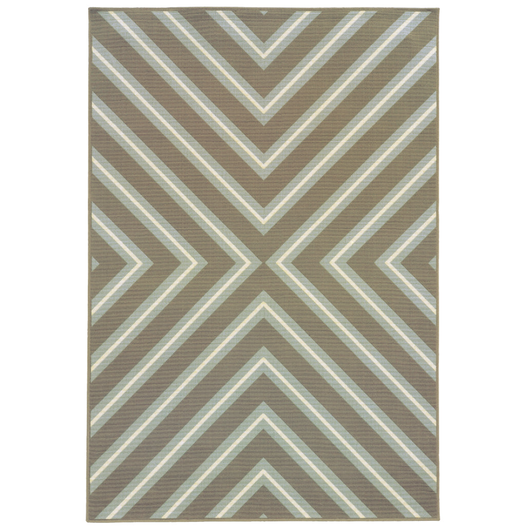 Oriental Weavers Riviera 4589D Grey/Blue Rectangle Indoor / Outdoor Area Rug - Stain Resistant Machine Made Patio Rug with Geometric Pattern