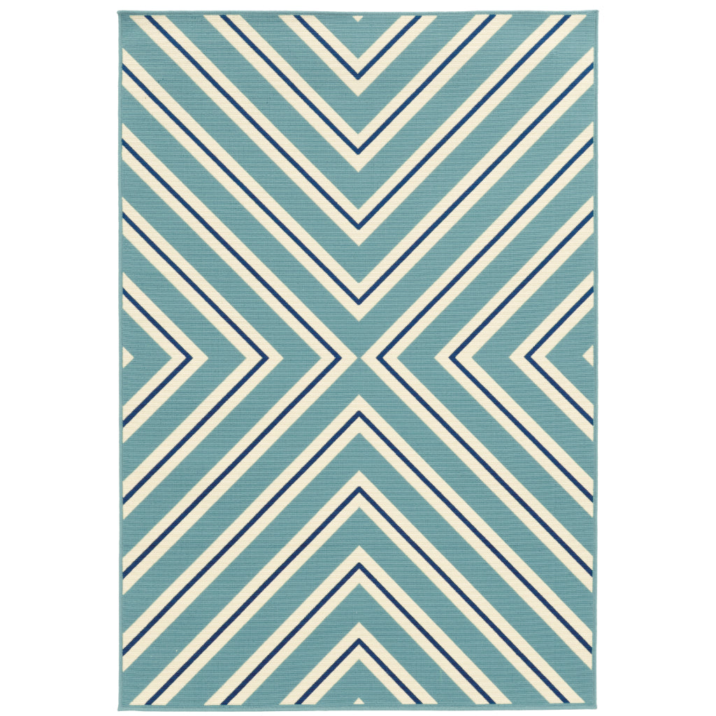 Oriental Weavers Riviera 4589J Blue/Ivory Rectangle Indoor / Outdoor Area Rug - Stain Resistant Machine Made Patio Rug with Geometric Pattern