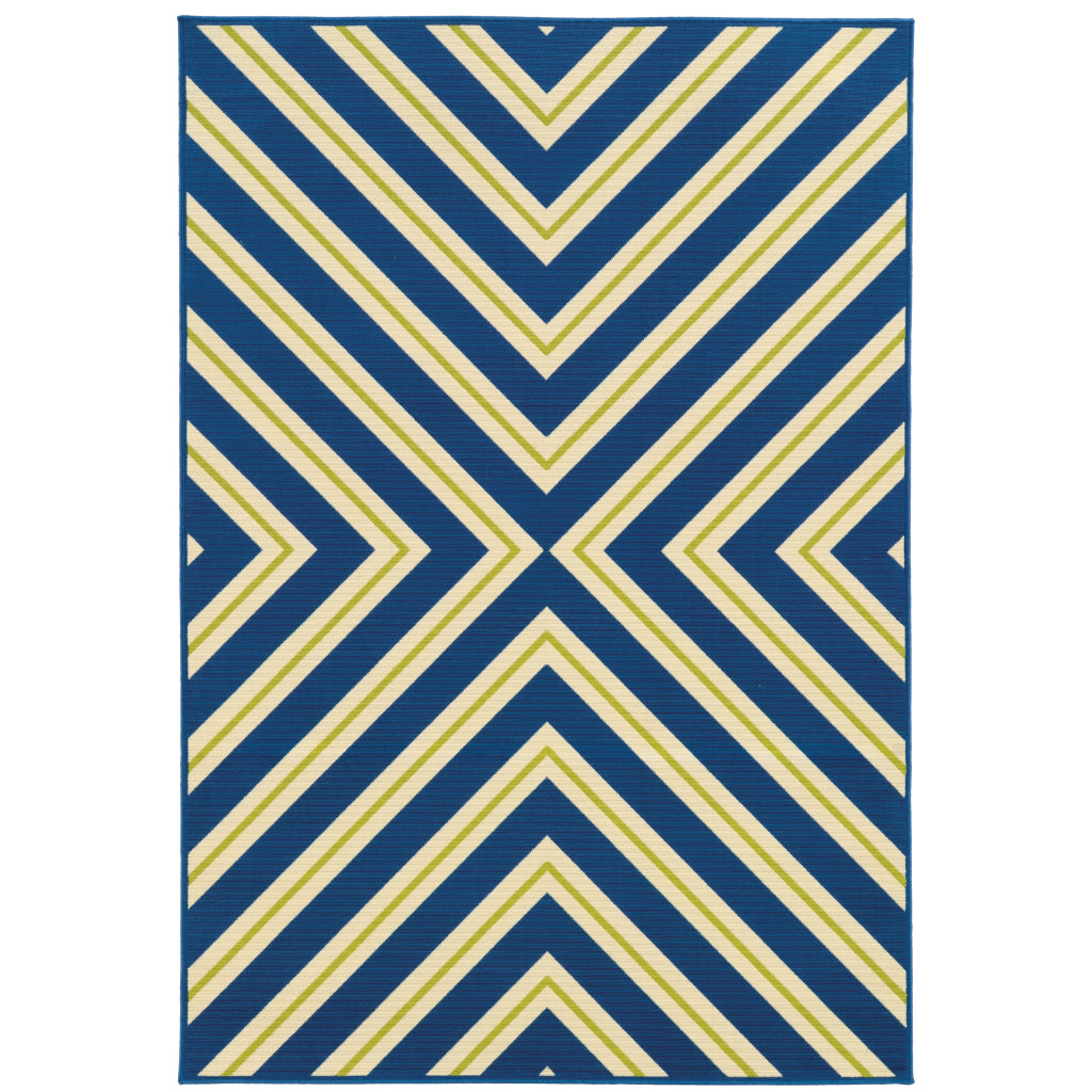 Oriental Weavers Riviera 4589L Blue/Ivory Rectangle Indoor / Outdoor Area Rug - Stain Resistant Machine Made Patio Rug with Geometric Pattern