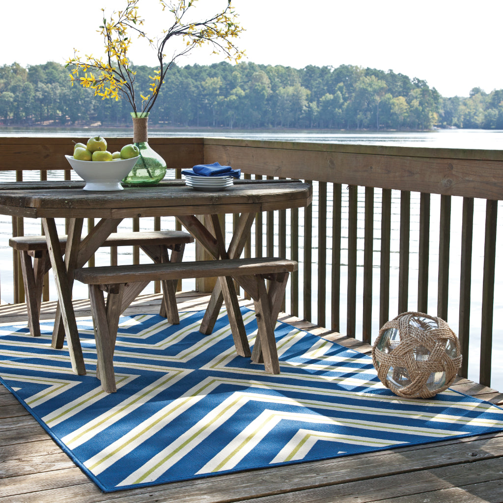 Oriental Weavers Riviera 4589L Blue/Ivory Rectangle Indoor / Outdoor Area Rug - Stain Resistant Machine Made Patio Rug with Geometric Pattern