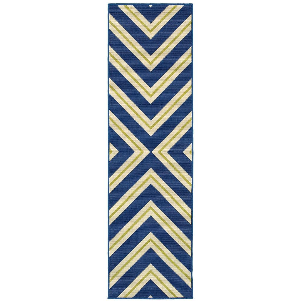 Oriental Weavers Riviera 4589L Blue/Ivory Rectangle Indoor / Outdoor Runner - Stain Resistant Machine Made Entryway &amp; Hallway Runner with Geometric Pattern