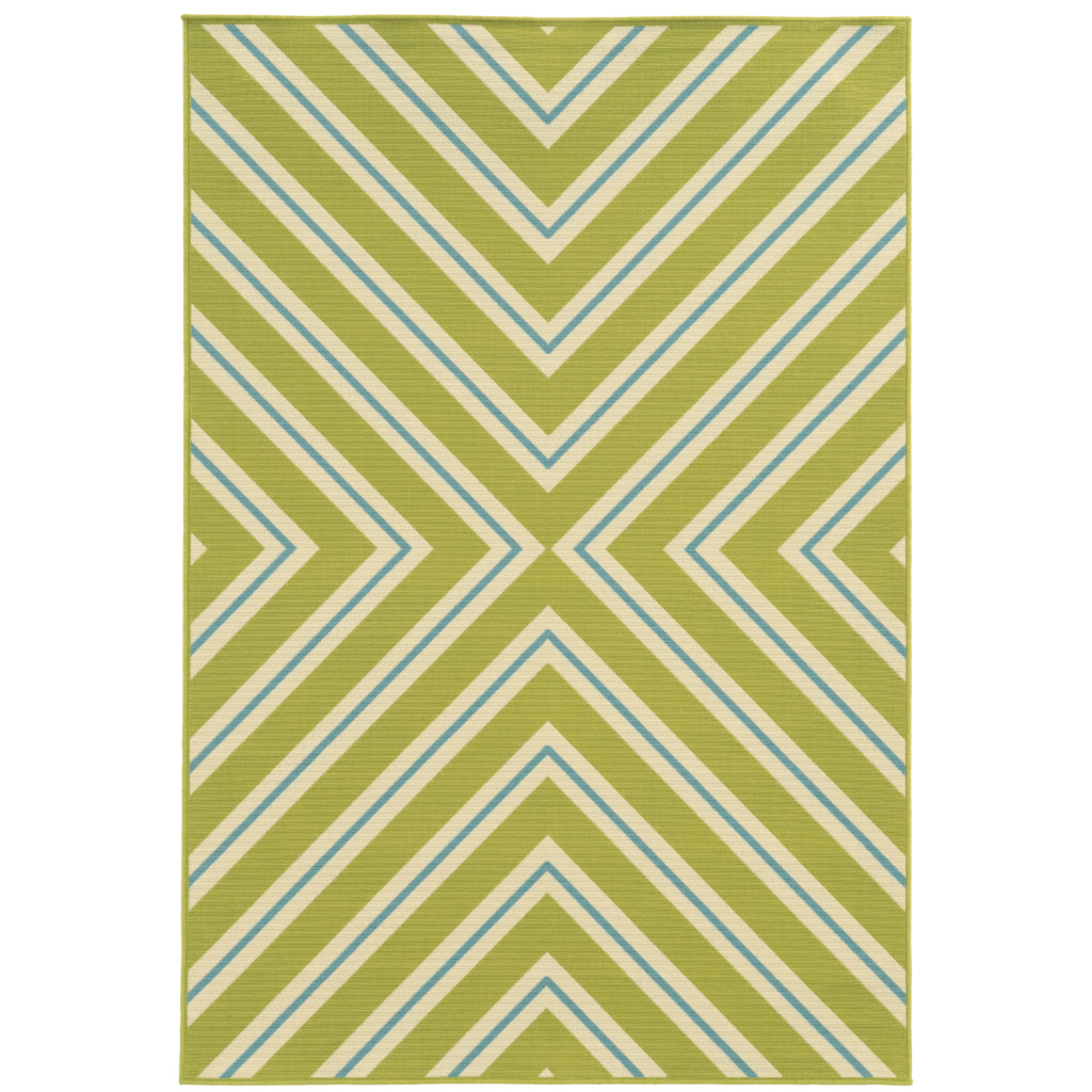 Oriental Weavers Riviera 4589M Green/Ivory Rectangle Indoor / Outdoor Area Rug - Stain Resistant Machine Made Patio Rug with Geometric Pattern