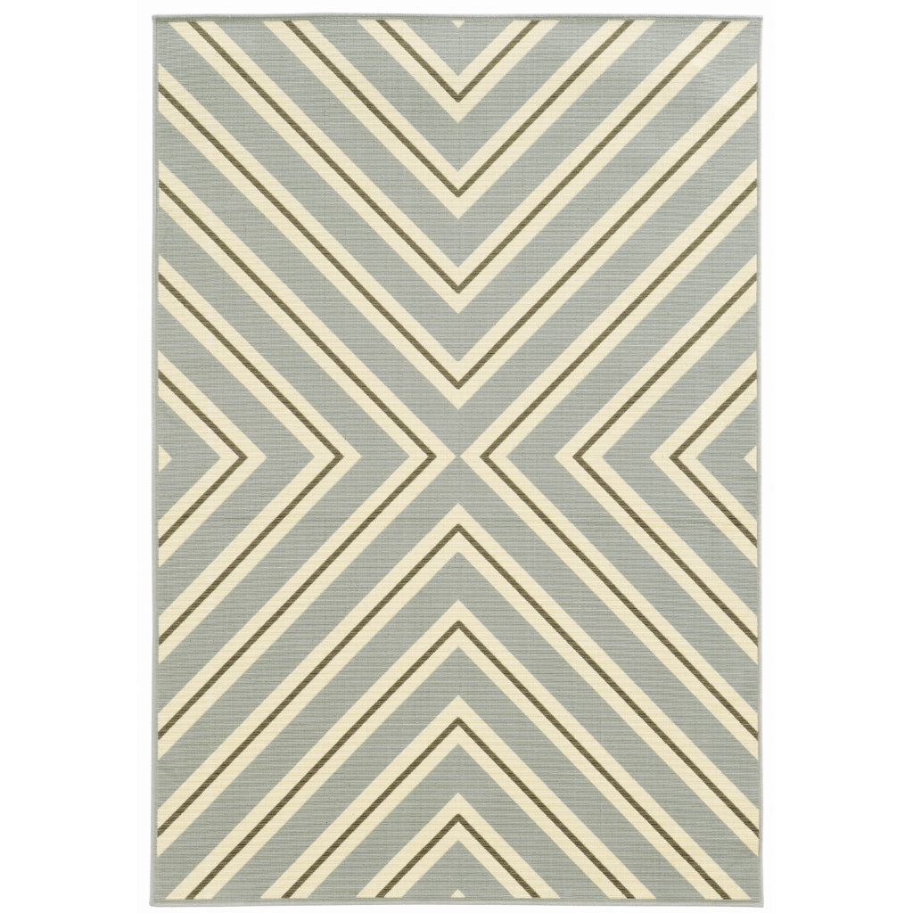 Oriental Weavers Riviera 4589P Grey/Ivory Rectangle Indoor / Outdoor Area Rug - Stain Resistant Machine Made Patio Rug with Geometric Pattern