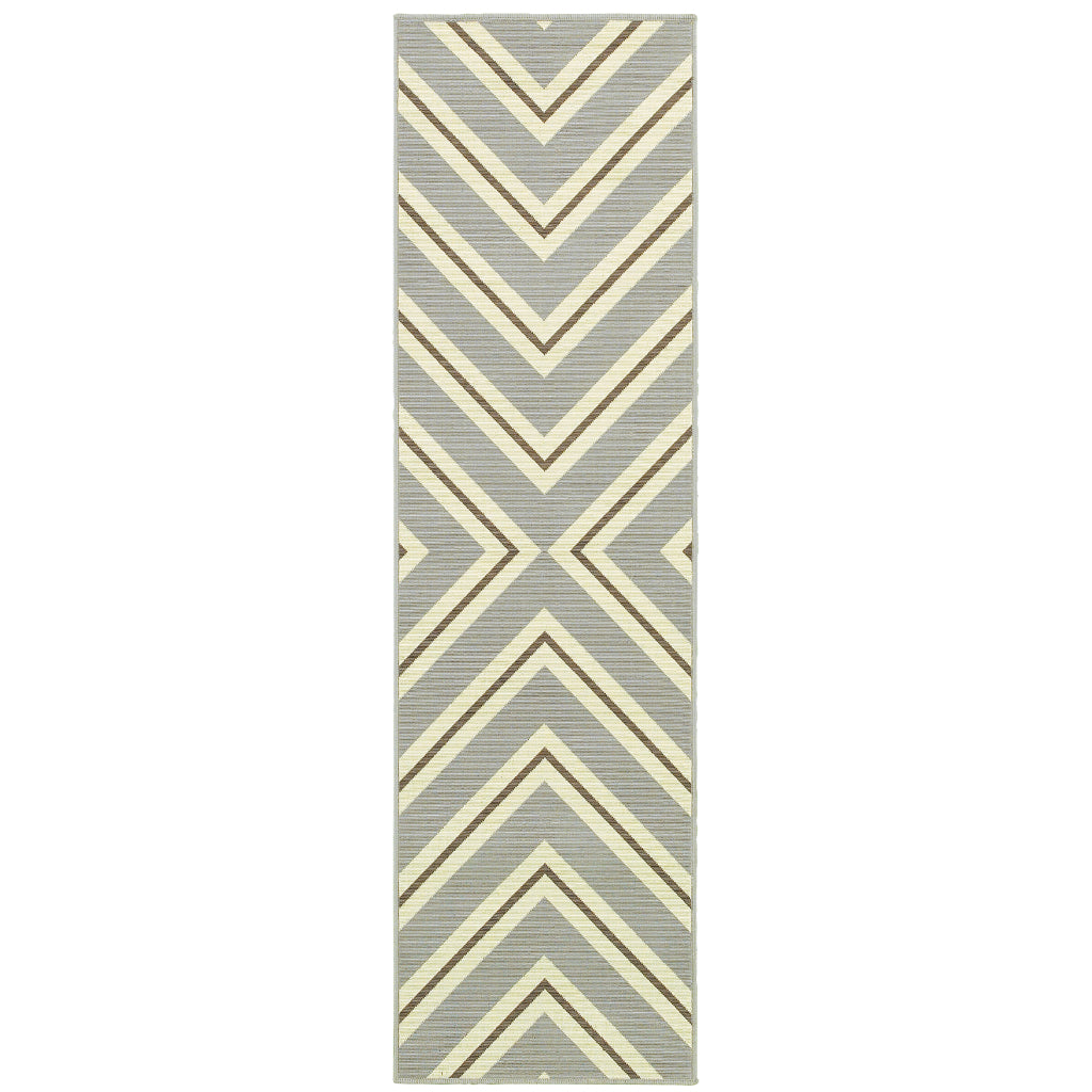 Oriental Weavers Riviera 4589P Grey/Ivory Rectangle Indoor / Outdoor Runner - Stain Resistant Machine Made Entryway &amp; Hallway Runner with Geometric Pattern