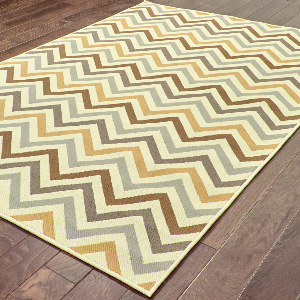 Oriental Weavers Riviera 4593A Grey/Gold Rectangle Indoor / Outdoor Area Rug - Stain Resistant Machine Made Patio Rug with Chevron Pattern