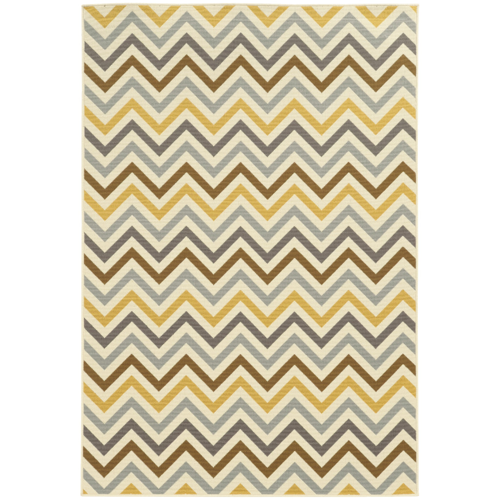 Oriental Weavers Riviera 4593A Grey/Gold Rectangle Indoor / Outdoor Area Rug - Stain Resistant Machine Made Patio Rug with Chevron Pattern