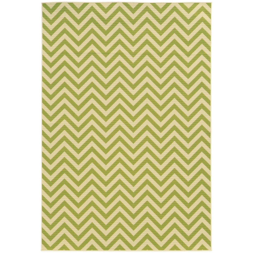 Oriental Weavers Riviera 4593K Green/Ivory Rectangle Indoor / Outdoor Area Rug - Stain Resistant Machine Made Patio Rug with Chevron Pattern