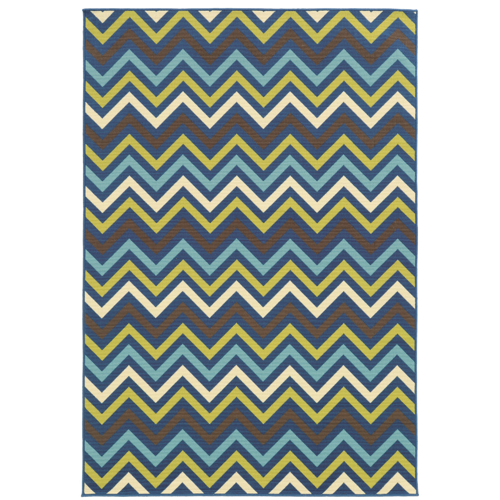 Oriental Weavers Riviera 4593S Blue/Green Rectangle Indoor / Outdoor Area Rug - Stain Resistant Machine Made Patio Rug with Chevron Pattern