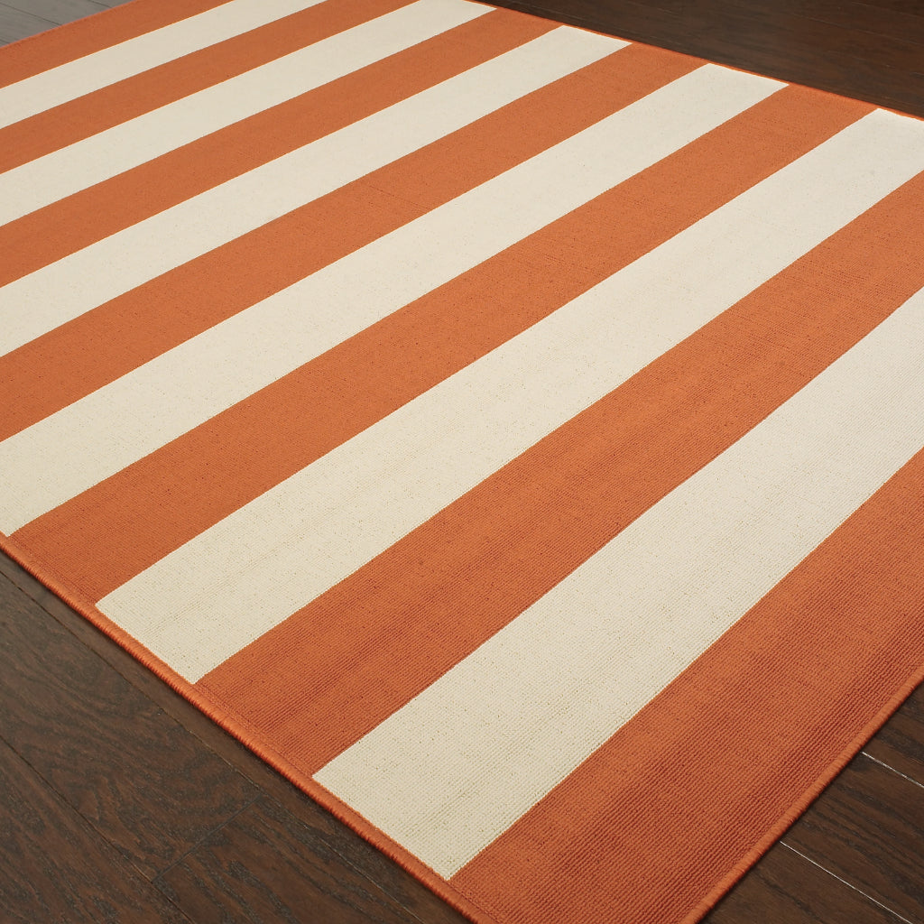 Oriental Weavers Riviera 4768B Orange/Ivory Rectangle Indoor / Outdoor Area Rug - Stain Resistant Machine Made Patio Rug with Striped Pattern