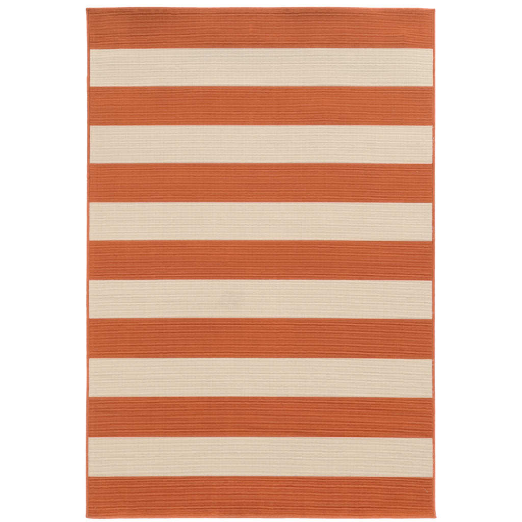 Oriental Weavers Riviera 4768B Orange/Ivory Rectangle Indoor / Outdoor Area Rug - Stain Resistant Machine Made Patio Rug with Striped Pattern