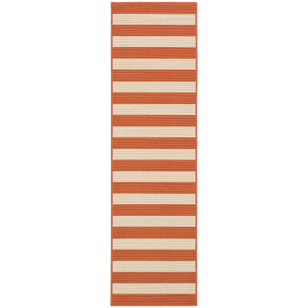 Oriental Weavers Riviera 4768B Orange/Ivory Rectangle Indoor / Outdoor Runner - Stain Resistant Machine Made Entryway &amp; Hallway Runner with Striped Pattern