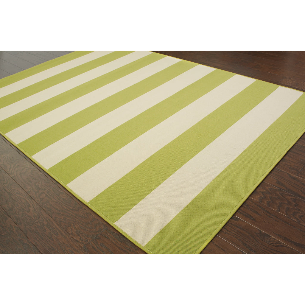 Oriental Weavers Riviera 4768E Green/Ivory Rectangle Indoor / Outdoor Area Rug - Stain Resistant Machine Made Patio Rug with Striped Pattern