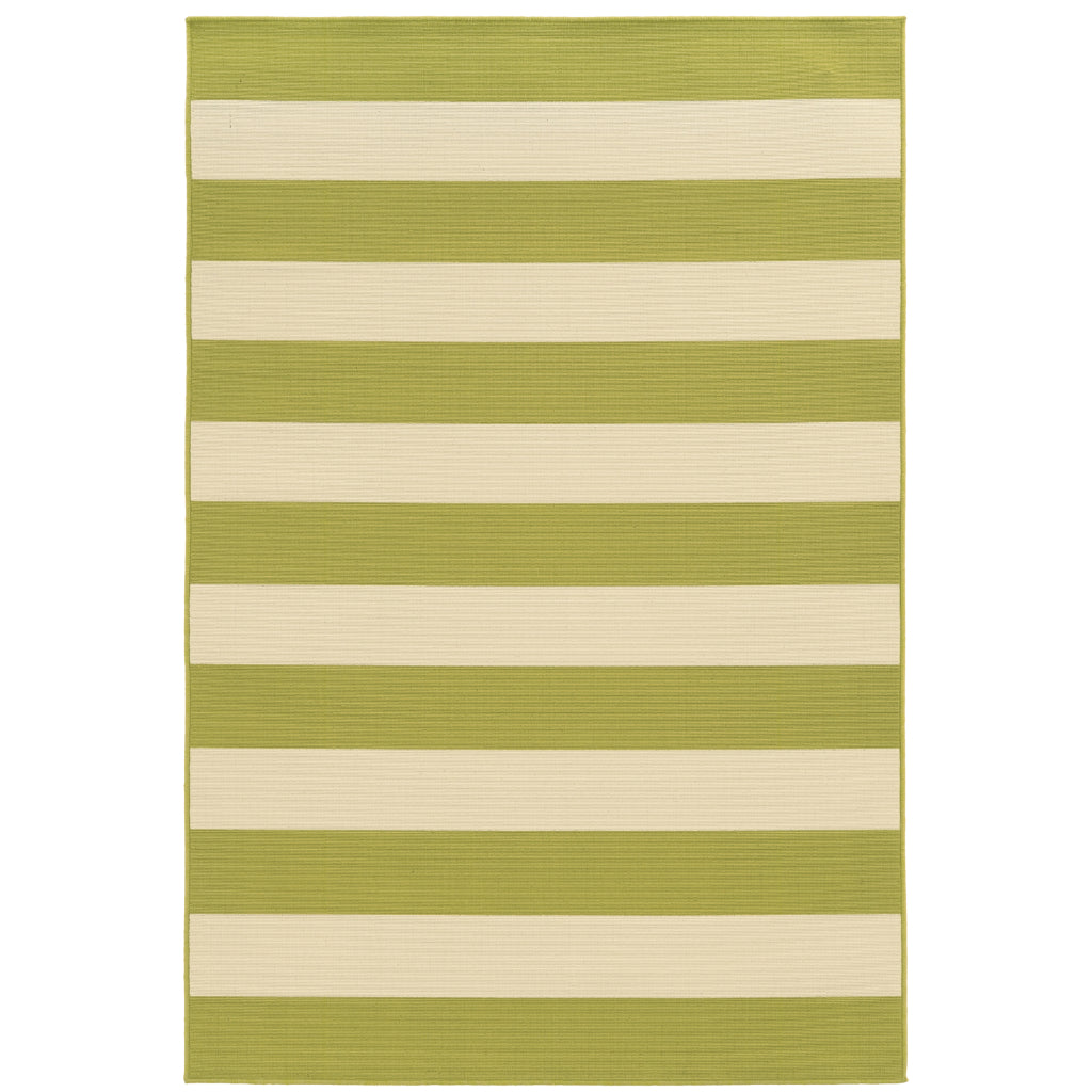 Oriental Weavers Riviera 4768E Green/Ivory Rectangle Indoor / Outdoor Area Rug - Stain Resistant Machine Made Patio Rug with Striped Pattern