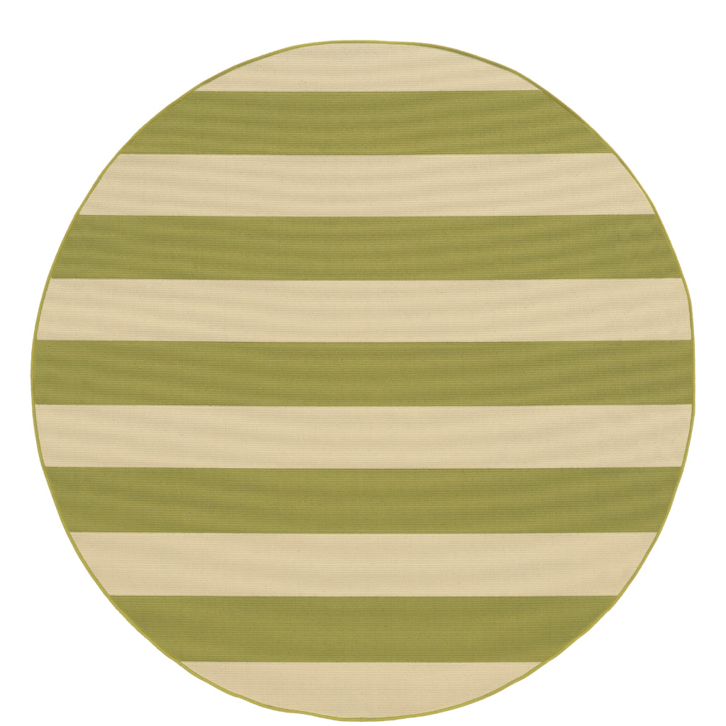 Oriental Weavers Riviera 4768E Green/Ivory Round Indoor / Outdoor Area Rug - Stain Resistant Machine Made Rug for Dining &amp; Living Spaces